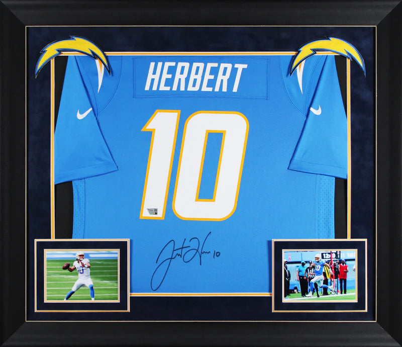 Justin Herbert Signed Los Angeles Chargers Framed Football Jersey with Fanatics COA